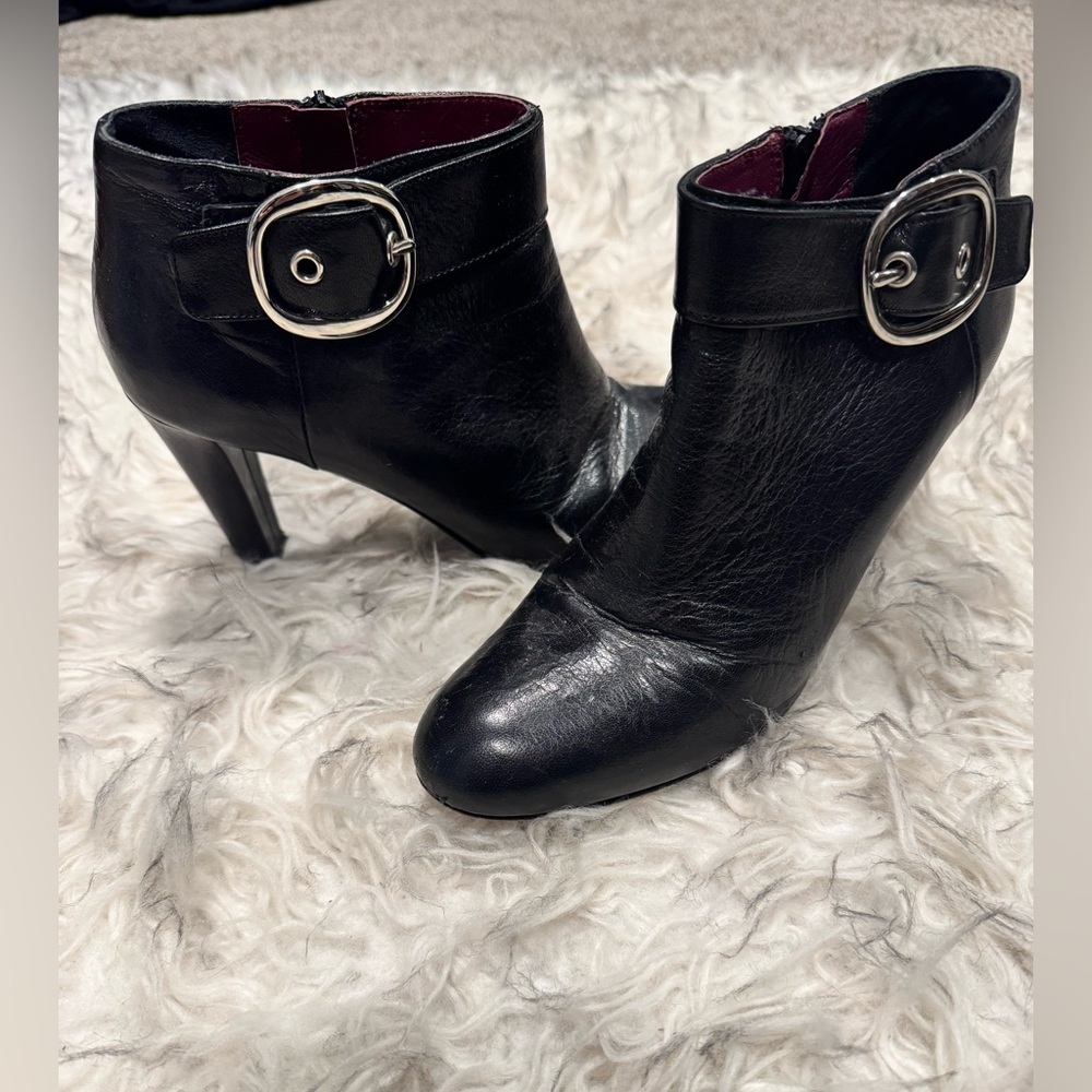 Coach Black Heeled Boots with Silver Buckle